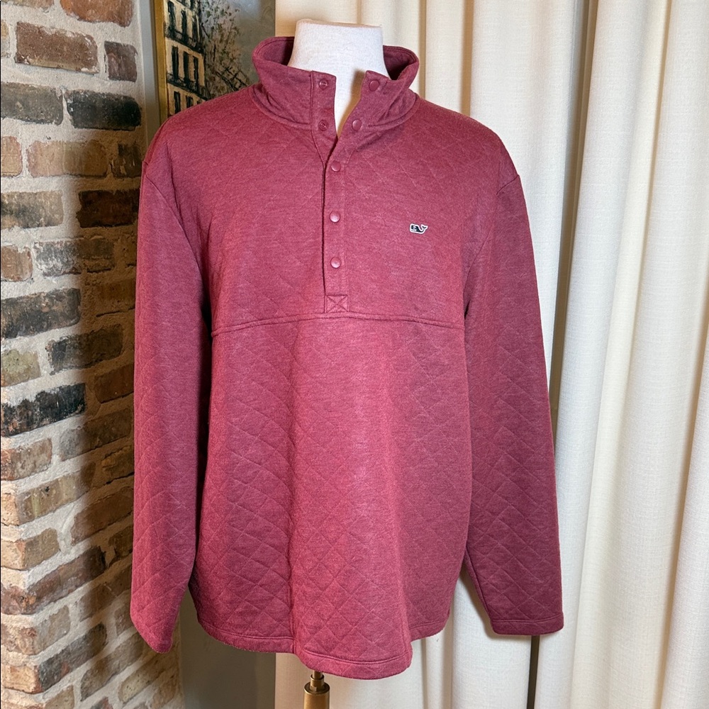 Vineyard Vines Quilted Snap Pullover Burgundy Mens Preppy Golf